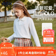 ASK JUNIOR 女童T恤2024秋装纯色百搭儿童跑步Polo衫 白色 150 