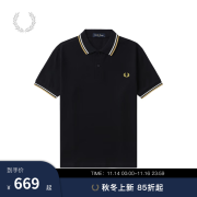 Fred Perry男士POLO衫2024秋季商务短袖重磅麦穗多彩T恤M3600 W53/黑色 L