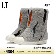 RICK OWENS  IT 女款毛绒及踝靴活泼个性羊毛皮圆头短靴6870LS0J GYZ/灰色 35