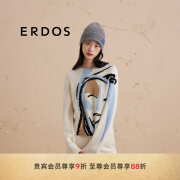 ERDOS 24冬季新品趣味提花圆领羊毛羊绒针织衫宽松厚款毛衣女套衫羊绒 白 165/84A/M