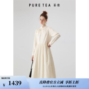 茶·愫【新中式】puretea茶愫丝棉提花连衣裙女荷叶边斜门襟2023秋新款 暮白 S