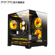 动力火车（PowerTrain）琉璃无立柱海景房机箱MATX白色台式机240水冷电脑玻璃侧透黑色迷你DIY游戏小主机mini外壳 琉璃黑色（支持MATX主板240水冷）