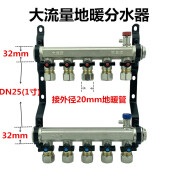 DH大流量地暖分水器1寸20头全套家用全铜一体锻压地热管阀门分水器 2路精品大流量分水器