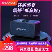 山水（SANSUI） 无线蓝牙音箱低音炮氛围灯高音质家用立体环绕户外便携式桌面迷你小音响插卡小钢炮音乐播放器 T23黑色 蓝牙5.3+重低音+触屏键