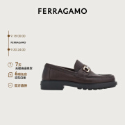 菲拉格慕（Ferragamo）男士咖啡色Gancini扣饰莫卡辛鞋 0768111_3E _ 85/43 礼物送男友