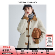 VEGA CHANG仿羊羔毛大衣女2024秋冬新款韩版宽松拼接皮草短外套 绒绒白 L