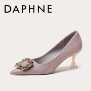 达芙妮（DAPHNE）新款金属扣水钻单鞋女2024年韩版时尚尖头高跟鞋细跟感 浅蓝色6CM 34