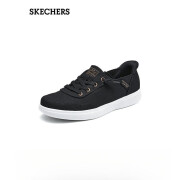 SKECHERS斯凯奇秋新款女士一脚蹬轻软帆布鞋高回弹百搭休闲鞋 黑色/BLK 38