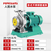 上企奉泉人民水泵304不锈钢立式管道离心泵380V耐酸碱腐蚀316L工业卧式增压泵 全铜电机 25-125-0.75(4方20米)