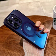 适用iPhone15马卡龙硅胶精孔亚克力磁吸充电手机壳苹果14透明硬套 暗紫色 iPhone 15 Pro Max