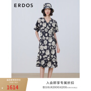 ERDOS 春夏山茶花丝棉府绸围裹连衣裙 黑色 165/88A/L