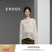 ERDOS 24春夏一字领亚麻镂空针织极简蕾丝翻花长袖套衫女针织衫 白 165/88A/L