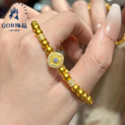 GOR金包银古法手链黄l金色色镶钻四叶草花牌女人生四 手链