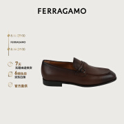 菲拉格慕（Ferragamo）男士棕色Gancini扣饰莫卡辛鞋 0769191_3E _ 80/42 礼物送男友