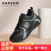 哈森（Harson）男士运动休闲鞋牛皮革男鞋新款潮流时尚板鞋 百搭小白鞋包底鞋 NL36342黑灰 38