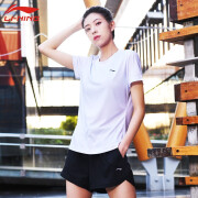 李宁（LI-NING） 运动T恤男女速干跑步运动上衣透气短袖 女款 白色 L码