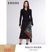 ERDOS 春夏复古POLO领彩虹扣抽条长袖女羊毛开衫 黑 170/92A/XL