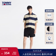 TOMMY JEANS男装纯棉刺绣贴袋合身抽绳腰运动风直筒短裤DM0DM16330 黑色BDS L