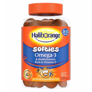 英国七海Haliborange维生素软糖钙VD复合维生素dha3-12岁30粒 Omega-3+复合维生素橙味60粒