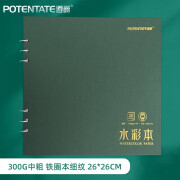 遵爵（POTENTATE）水彩本300g全棉水彩画本 活页折叠手账本 小巧便携式铁圈水彩本 绿色细纹26x26