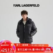 Karl Lagerfeld卡尔拉格斐轻奢老佛爷男装 冬厚款连帽侧条纹运动绗缝 羽绒服 黑色 50