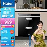 海尔(Haier)消毒柜家用 消毒柜嵌入式 消毒碗筷柜 自动烘干 双层厨房消毒碗柜 100L大容量母婴消毒12LCS1