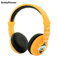 BuddyPhones Wave 防水儿童耳机头戴式无线蓝牙 带麦克风话筒英语网课学习 可爱卡通学生耳麦 黄色