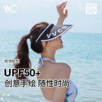 VVC防晒帽女防紫外线沙滩遮阳帽遮脸运动户外空顶太阳帽 暮色黑 可调节
