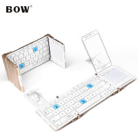 航世（BOW）HB088 可折叠带鼠标触控功能无线蓝牙键盘 多设备通用办公键盘  金色支架版
