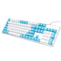 灵蛇（LINGSHE)有线机械键盘 吃鸡发光游戏机械键盘 铝合金面板白光 K480白蓝 青轴