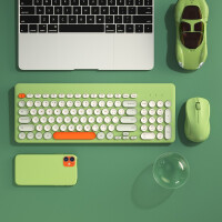 B.O.W 航世 MK221 无线键盘鼠标套装（超薄静音混色键盘 笔记本办公通用外接数字键盘） 2.4G键鼠套装【炫彩绿】