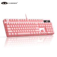 MageGee 机械风暴 真轴真机械键盘 电竞女生可爱机械键盘 有线背光游戏台式电脑笔记本键盘 粉色白光 青轴