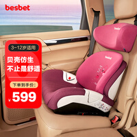 贝思贝特(besbet)儿童安全座椅3-12岁汽车用宝宝车载增高垫简易坐垫 火烈鸟【送儿童车载睡眠枕】