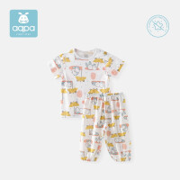 aqpa【7色可选】婴儿内衣套装夏季纯棉睡衣宝宝空调衣服薄款分体短袖 白底瑜伽熊猫 100cm
