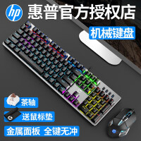 惠普（HP） GK100机械键盘有线游戏专用吃鸡台式笔记本电脑办公套装电竞lol外设104键全键无冲 金属灰（混光）茶轴
