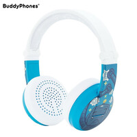 BuddyPhones Wave 防水儿童耳机头戴式无线蓝牙 带麦克风话筒英语网课学习 可爱卡通学生耳麦 蓝色