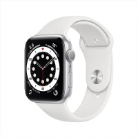 Apple Watch Series 6智能手表 GPS款 44毫米银色铝金属表壳 白色运动型表带 M00D3CH/A【