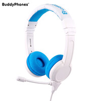 BuddyPhones School+ 头戴式儿童耳机 学生网课学习耳麦 青少年上课英语教育麦克风线控耳机 蓝色