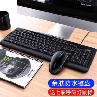 朴驰 有线键盘 笔记本台式电脑USB通用办公 游戏键盘防水键盘 发光键鼠套餐 商务黑键盘+发光鼠标