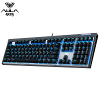 狼蛛（AULA）F3030多功能机械键盘 108键有线游戏键盘 打字办公无冲电脑键盘 黑色单冰蓝光茶轴