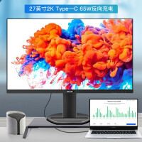 飞利浦 27英寸 2K 原厂LGD-IPS屏 Type-c 65W反向充电 114%sRGB 爱眼低蓝光 电脑显示器 2
