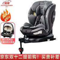 fengbaby婴儿童安全座椅汽车用0-4-12岁360度旋转可躺加宽加大isofix硬接口+支撑腿FB-969绅士灰