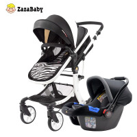 ZazaBaby婴儿推车可坐可躺 折叠高景观双向避震儿童宝宝 斑马纹【提篮版】