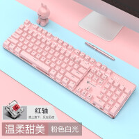 森松尼（sunsonny）机械键盘有线游戏专用外设台式笔记本办公吃鸡LOL外接104键USB外接发光  J9粉色白光（红