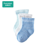 全棉时代 儿童袜子薄款夏季夏天薄袜婴儿袜子男童女童宝宝袜子棉袜透气 蔚蓝+白+天蓝（3双装 中筒袜)7.5cm