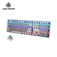 魔炼者MK5个性机械键盘 游戏键盘 108键幻彩混光 机械键盘 复古圆键帽 金属面板 青轴朋克蓝白双色
