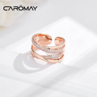 CAROMAY 双层开口食指戒指女时尚个性ins潮小众设计网红交缠人造水晶指环