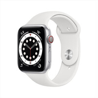 苹果Apple Watch Series 6智能手表 GPS+蜂窝款 44毫米银色铝金属表壳 白色运动型表带