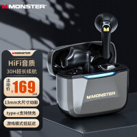 魔声（Monster） GT11真无线蓝牙耳机降噪运动入耳式游戏音乐耳机适用于华为苹果小米oppo 太空灰【HiFi音质+30h续航+智能降噪】