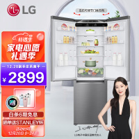 LG鲜荟系列 340升 双门变频电冰箱 智慧风冷无霜 嵌入式设计 节能低音 金属面板 银色 M450S1